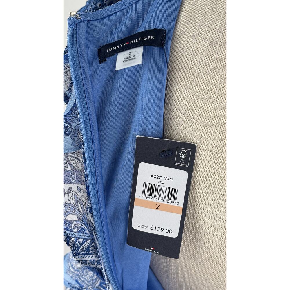 Tommy Hilfiger Paisley Ruffle Mini Dress Blue Womens Size 2 New - Picture 11 of 12